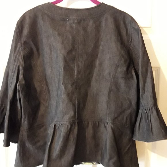 EUC Sandro Sportswear Lightweight Chambray Black Bell Sleeved Cropped Jacket XL - Picture 4 of 4